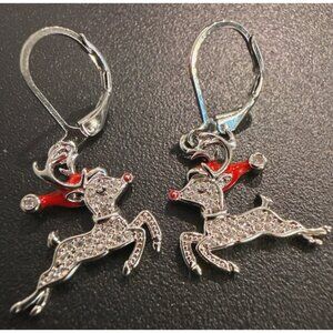Rhinestone Reindeer Holiday Dangle Earrings Jewelry